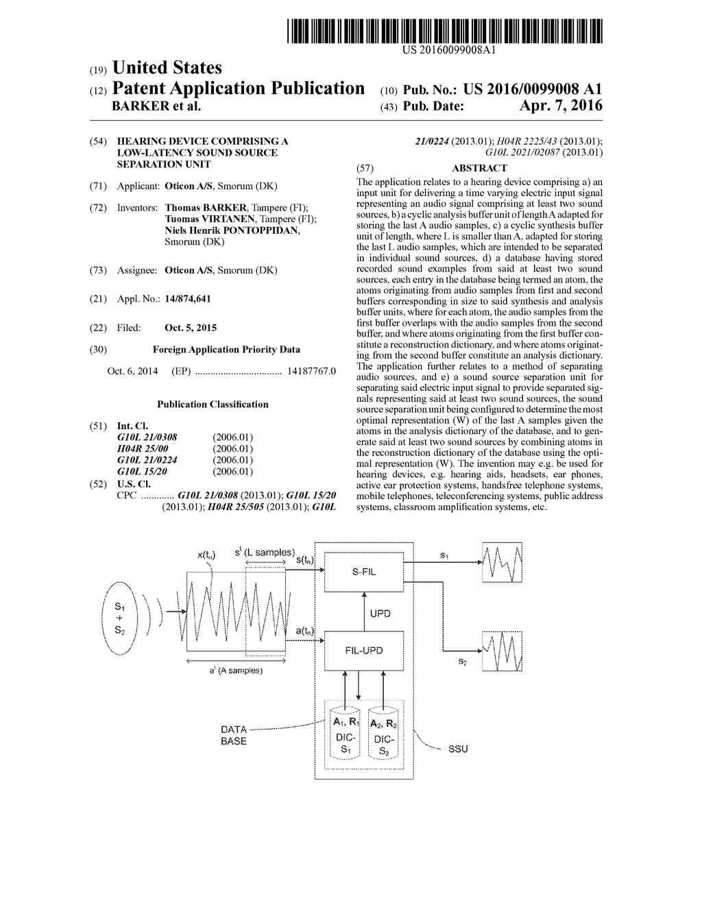 HEARING DEVICE COMPRISING A LOW-LATENCY SOUND SOURCE SEPARATION UNIT - diagram, schematic, and image 01