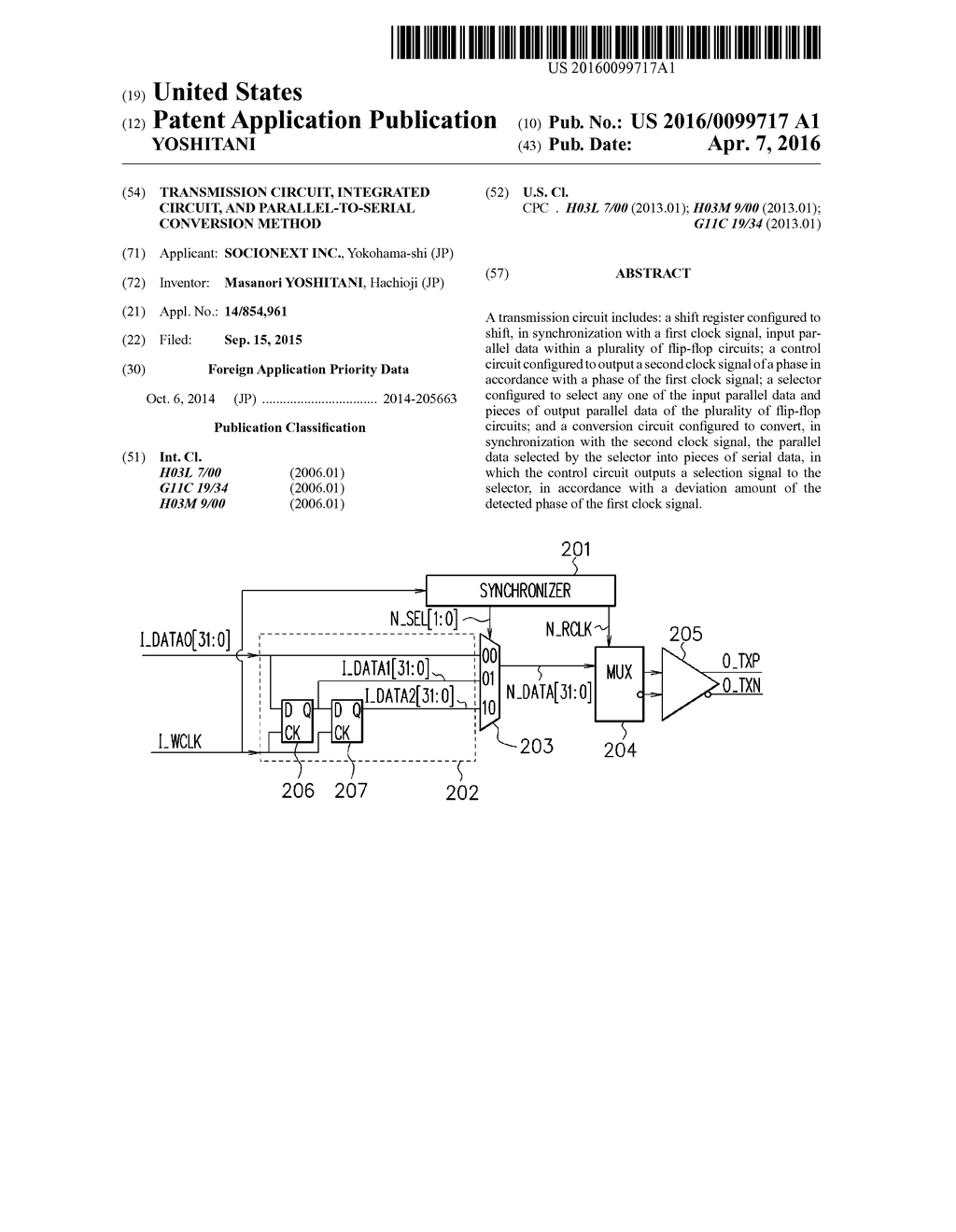 TRANSMISSION CIRCUIT, INTEGRATED CIRCUIT, AND PARALLEL-TO-SERIAL     CONVERSION METHOD - diagram, schematic, and image 01