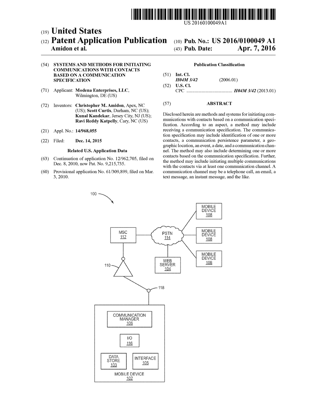 Systems And Methods For Initiating Communications With Contacts Based On A     Communication Specification - diagram, schematic, and image 01