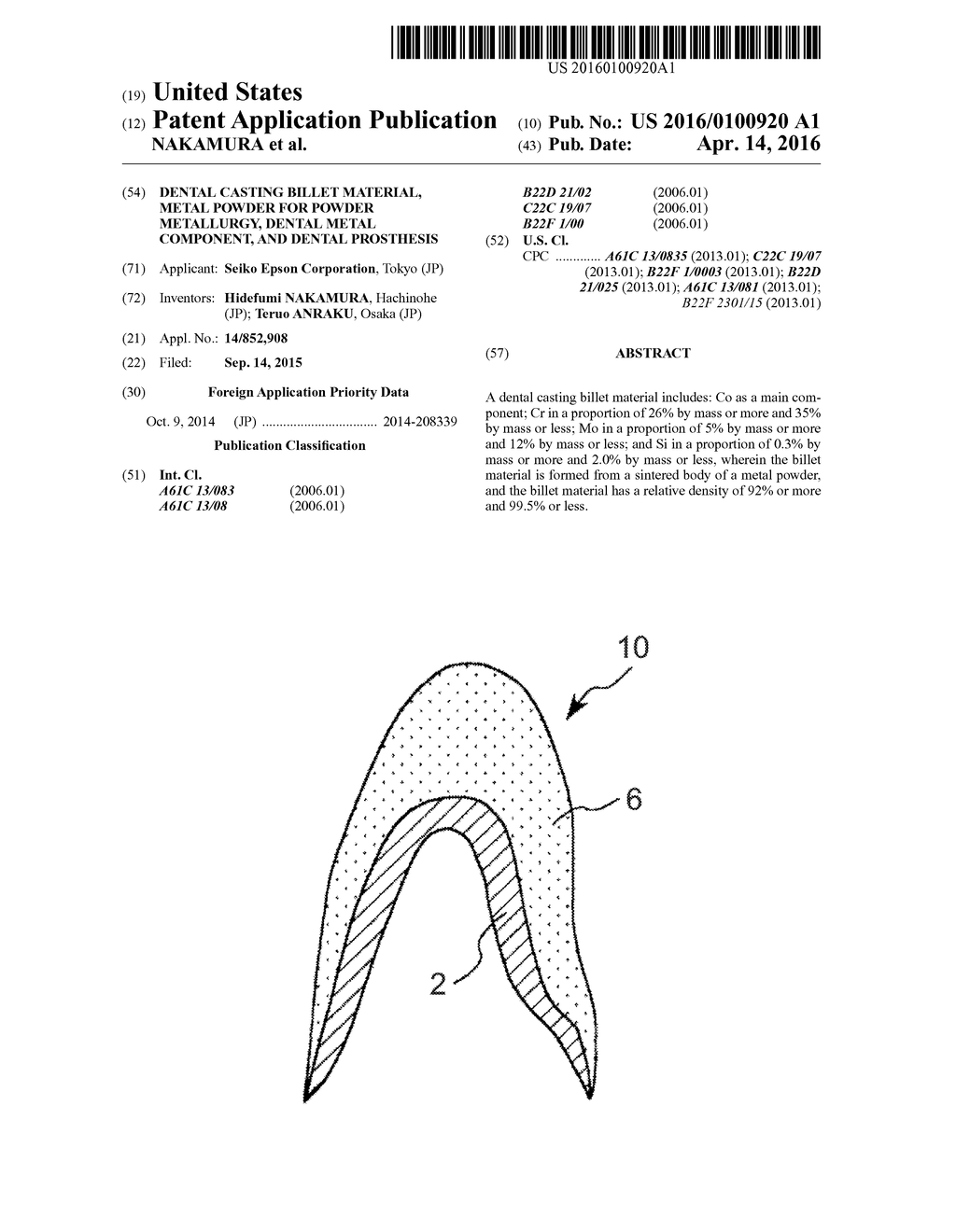 DENTAL CASTING BILLET MATERIAL, METAL POWDER FOR POWDER METALLURGY, DENTAL     METAL COMPONENT, AND DENTAL PROSTHESIS - diagram, schematic, and image 01