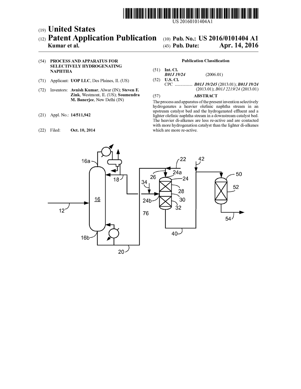 PROCESS AND APPARATUS FOR SELECTIVELY HYDROGENATING NAPHTHA - diagram, schematic, and image 01