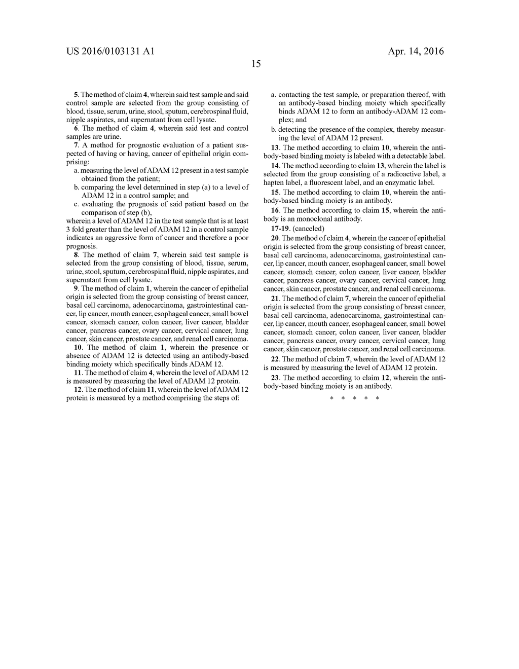 METHODS FOR DIAGNOSIS AND PROGNOSIS OF CANCERS OF EPITHELIAL ORIGIN - diagram, schematic, and image 23