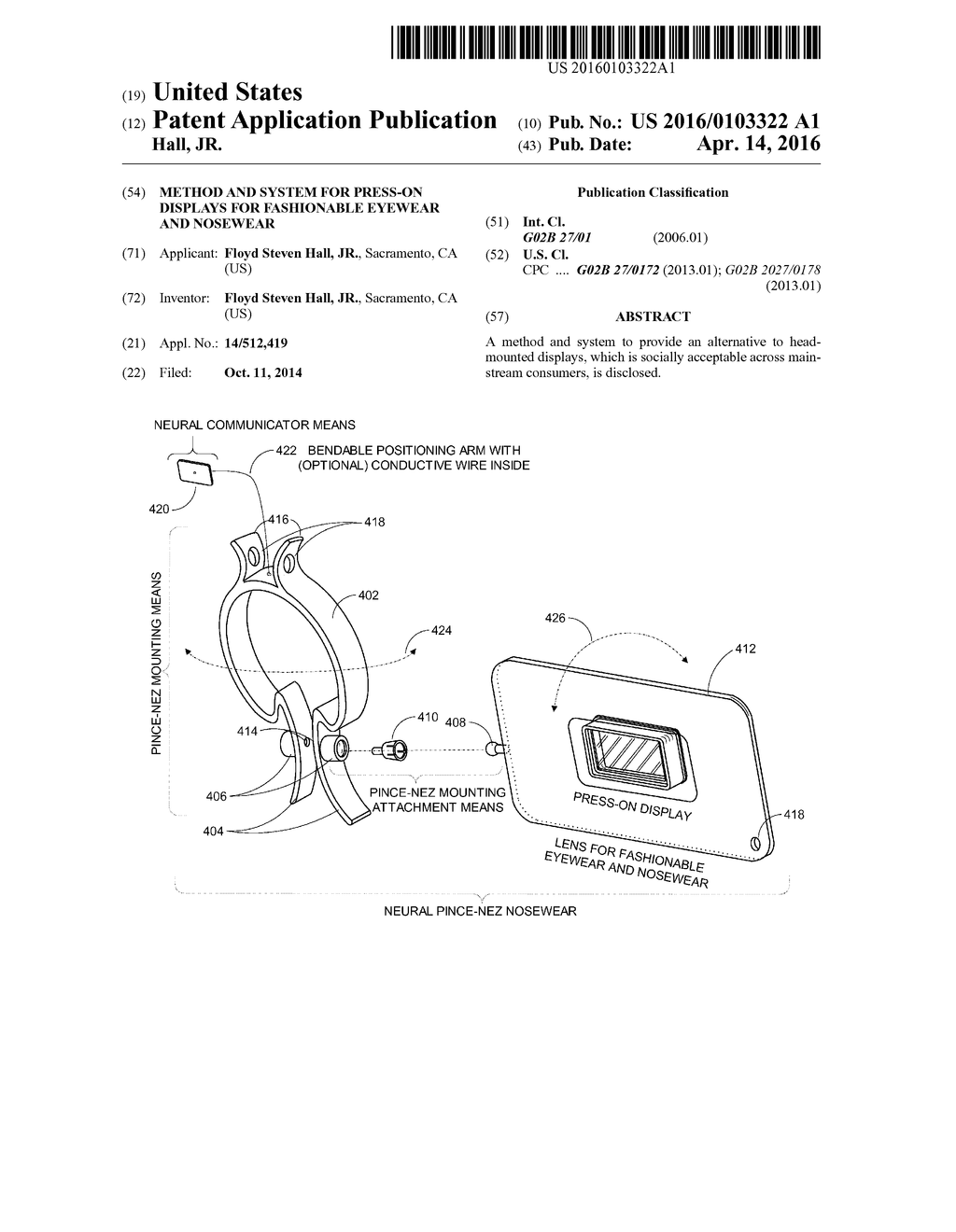 METHOD AND SYSTEM FOR PRESS-ON DISPLAYS FOR FASHIONABLE EYEWEAR AND     NOSEWEAR - diagram, schematic, and image 01