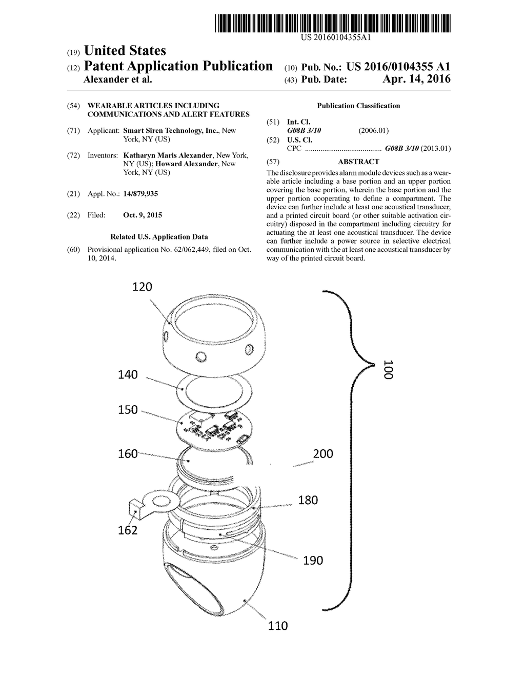 WEARABLE ARTICLES INCLUDING COMMUNICATIONS AND ALERT FEATURES - diagram, schematic, and image 01