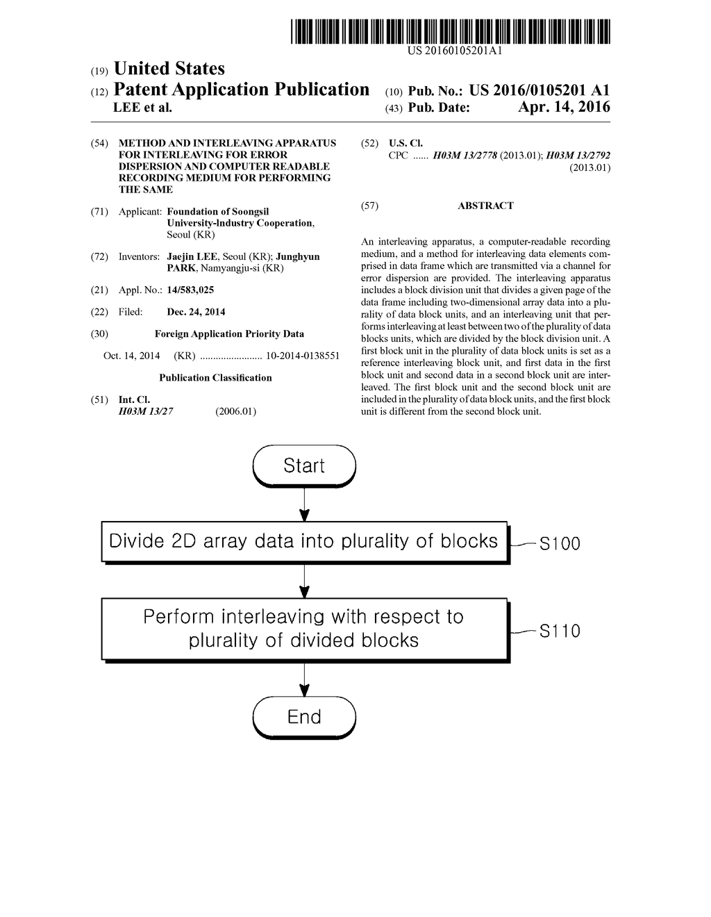 METHOD AND INTERLEAVING APPARATUS FOR INTERLEAVING FOR ERROR DISPERSION     AND COMPUTER READABLE RECORDING MEDIUM FOR PERFORMING THE SAME - diagram, schematic, and image 01