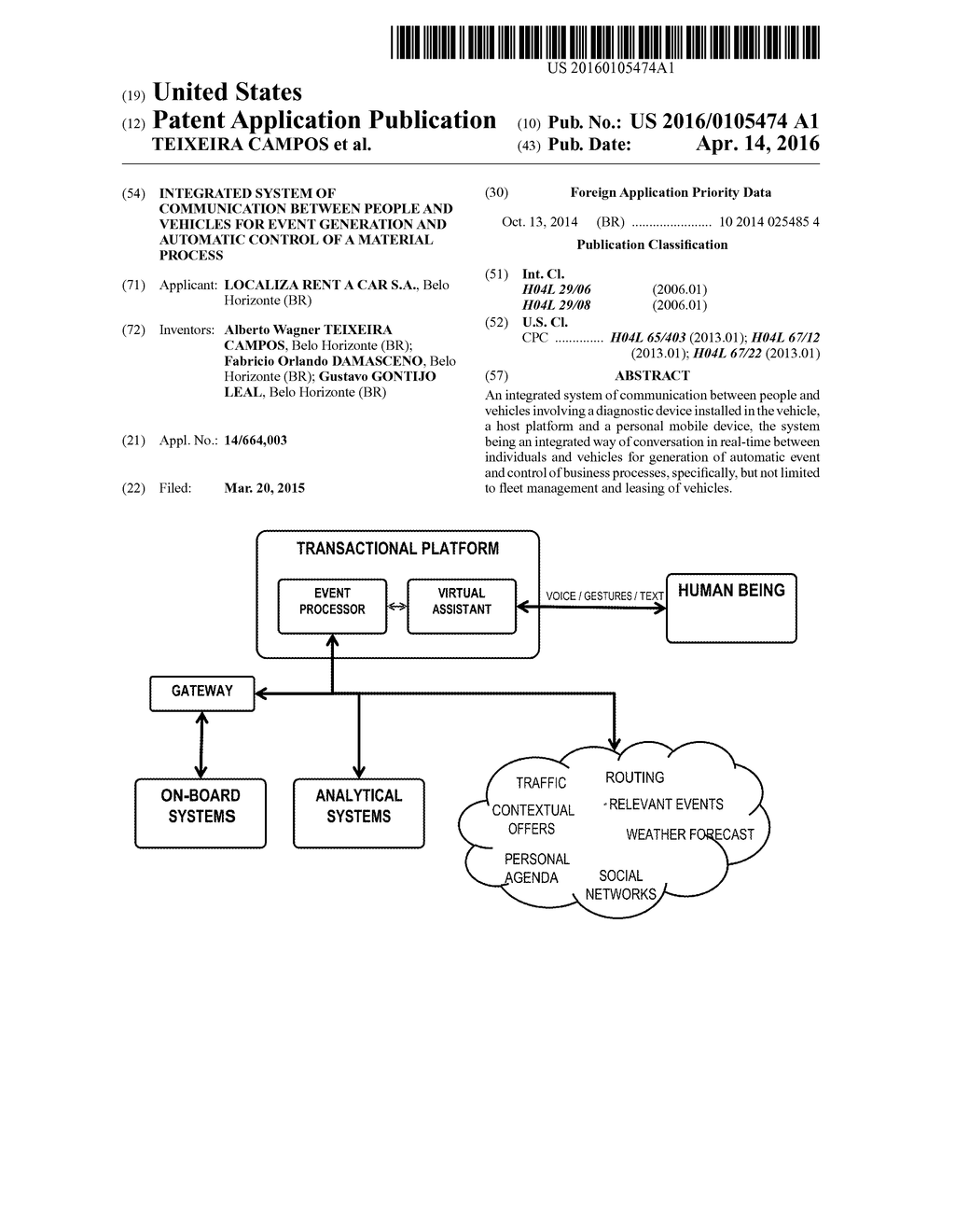 INTEGRATED SYSTEM OF COMMUNICATION BETWEEN PEOPLE AND VEHICLES FOR EVENT     GENERATION AND AUTOMATIC CONTROL OF A MATERIAL PROCESS - diagram, schematic, and image 01