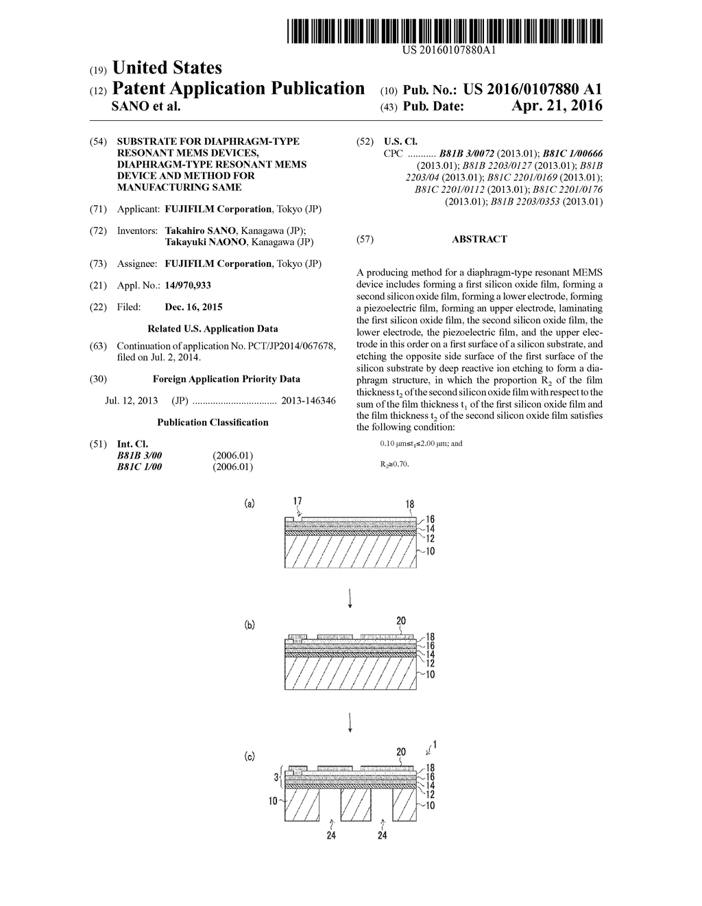 SUBSTRATE FOR DIAPHRAGM-TYPE RESONANT MEMS DEVICES, DIAPHRAGM-TYPE     RESONANT MEMS DEVICE AND METHOD FOR MANUFACTURING SAME - diagram, schematic, and image 01