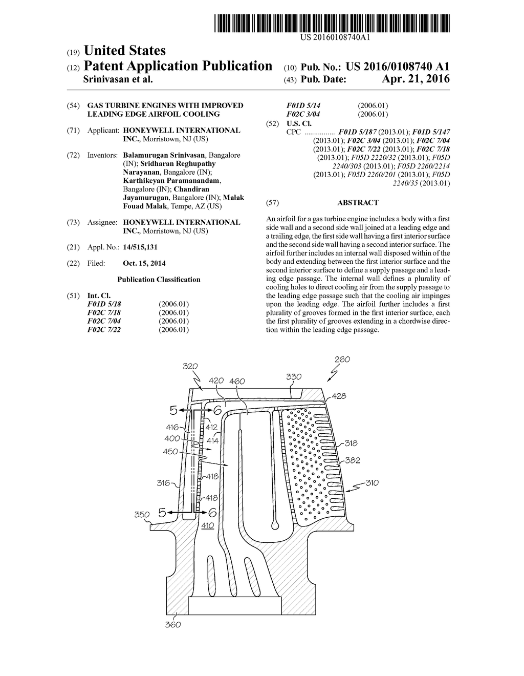 GAS TURBINE ENGINES WITH IMPROVED LEADING EDGE AIRFOIL COOLING - diagram, schematic, and image 01