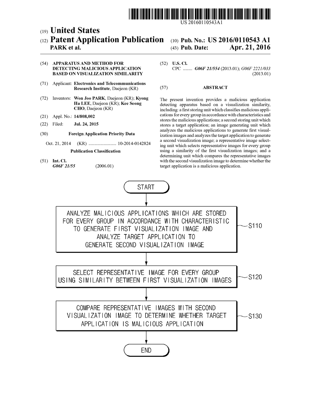 APPARATUS AND METHOD FOR DETECTING MALICIOUS APPLICATION BASED ON     VISUALIZATION SIMILARITY - diagram, schematic, and image 01