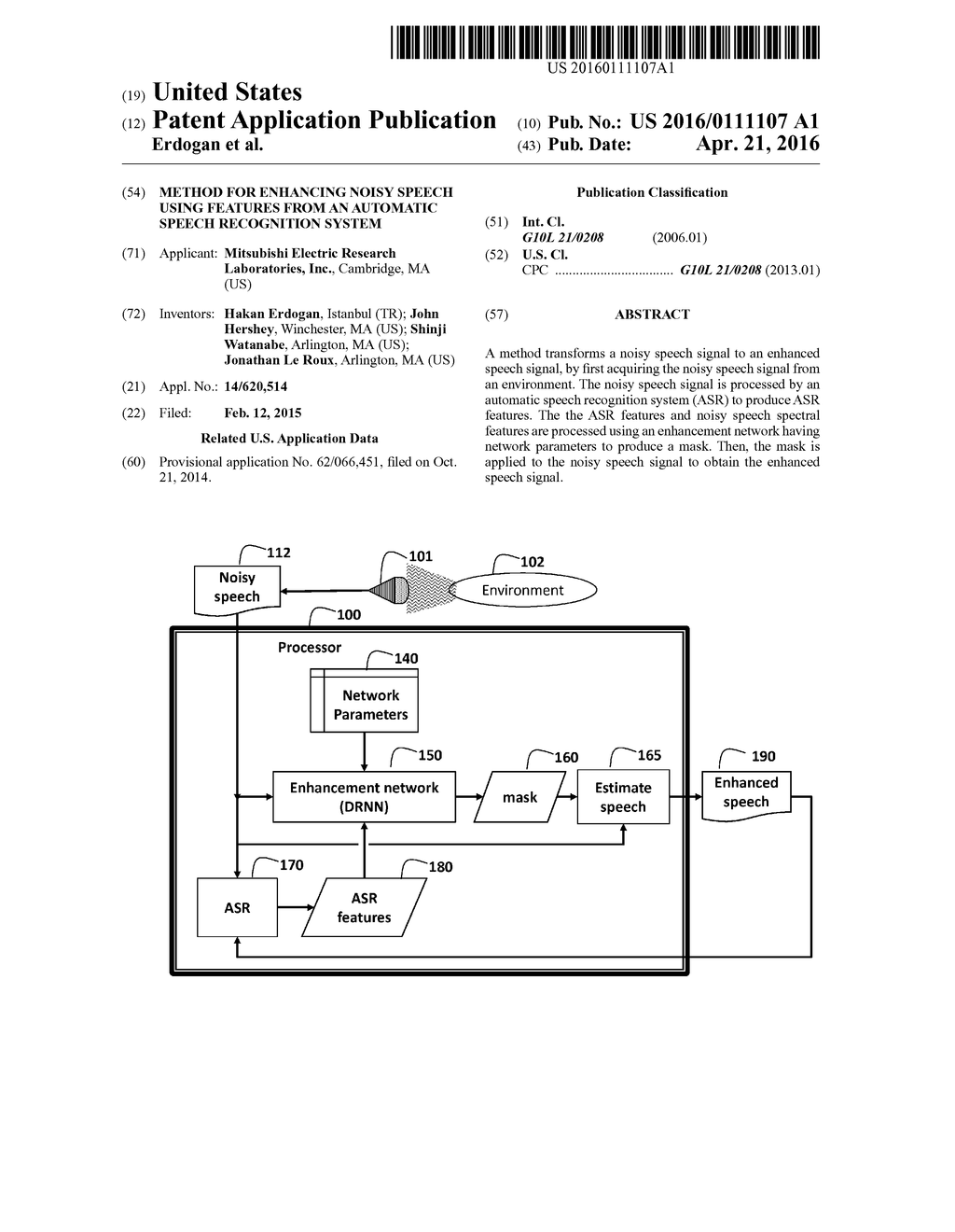 Method for Enhancing Noisy Speech using Features from an Automatic Speech     Recognition System - diagram, schematic, and image 01