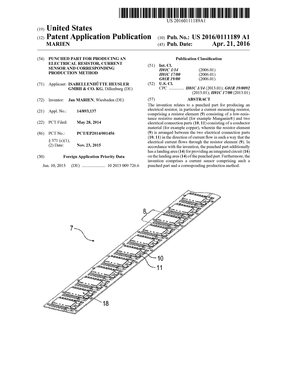 PUNCHED PART FOR PRODUCING AN ELECTRICAL RESISTOR, CURRENT SENSOR AND     CORRESPONDING PRODUCTION METHOD - diagram, schematic, and image 01