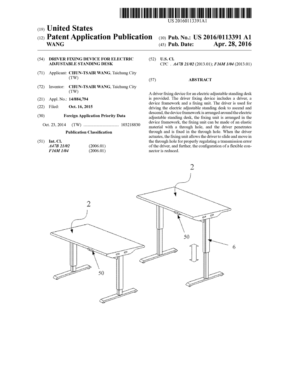 DRIVER FIXING DEVICE FOR ELECTRIC ADJUSTABLE STANDING DESK - diagram, schematic, and image 01