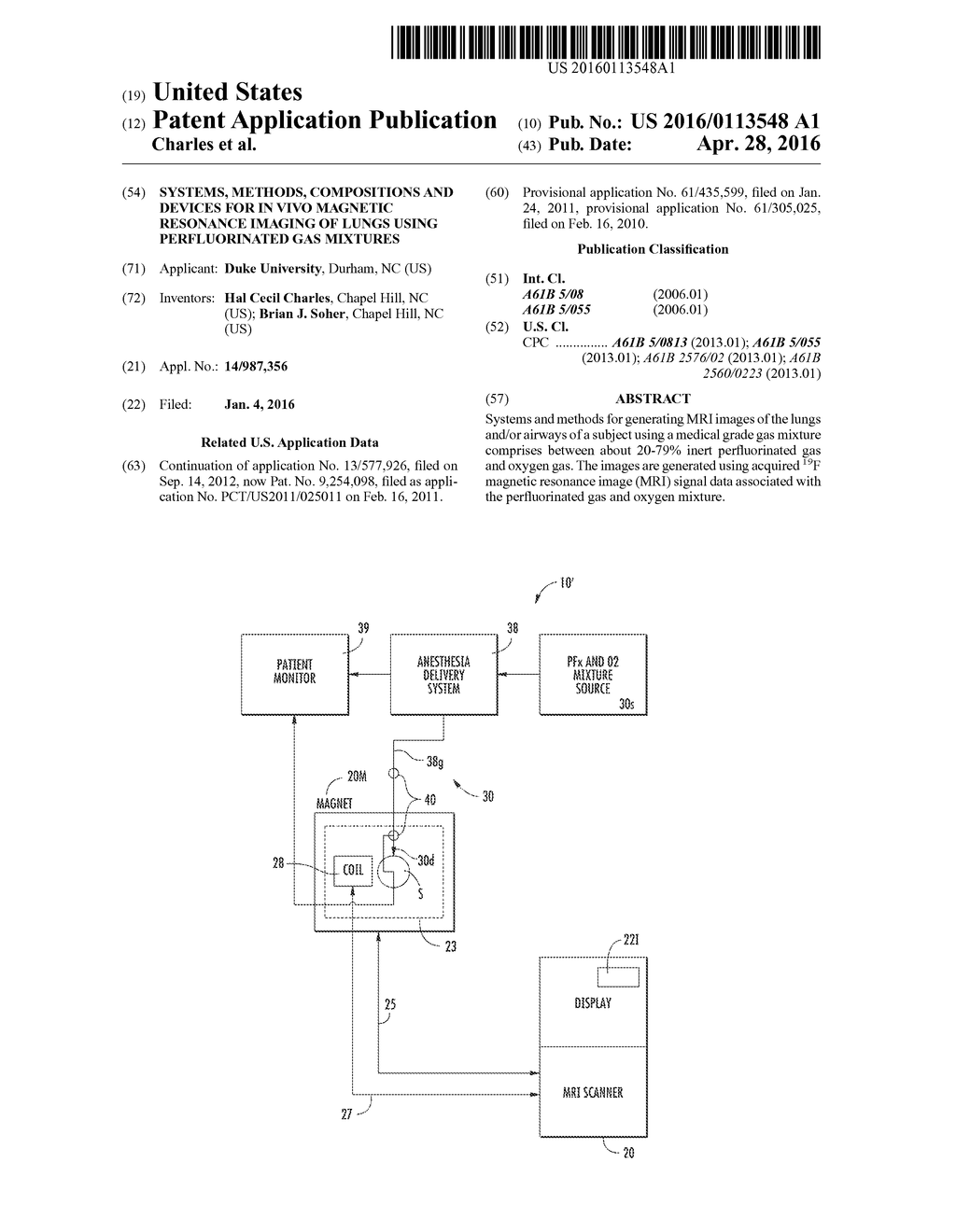 SYSTEMS, METHODS, COMPOSITIONS AND DEVICES FOR IN VIVO MAGNETIC RESONANCE     IMAGING OF LUNGS USING PERFLUORINATED GAS MIXTURES - diagram, schematic, and image 01