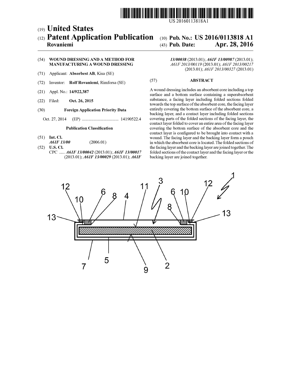 WOUND DRESSING AND A METHOD FOR MANUFACTURING A WOUND DRESSING - diagram, schematic, and image 01