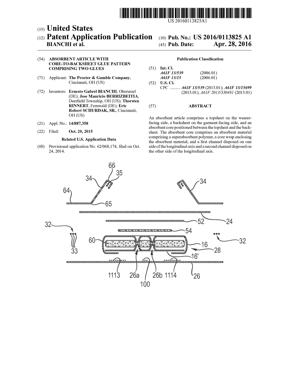 ABSORBENT ARTICLE WITH CORE-TO-BACKSHEET GLUE PATTERN COMPRISING TWO GLUES - diagram, schematic, and image 01