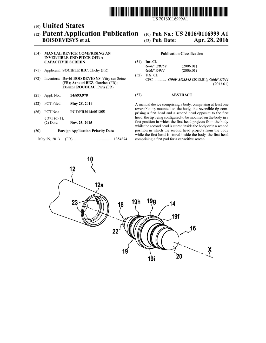 MANUAL DEVICE COMPRISING AN INVERTIBLE END PIECE OFR A CAPACTIVIE SCREEN - diagram, schematic, and image 01