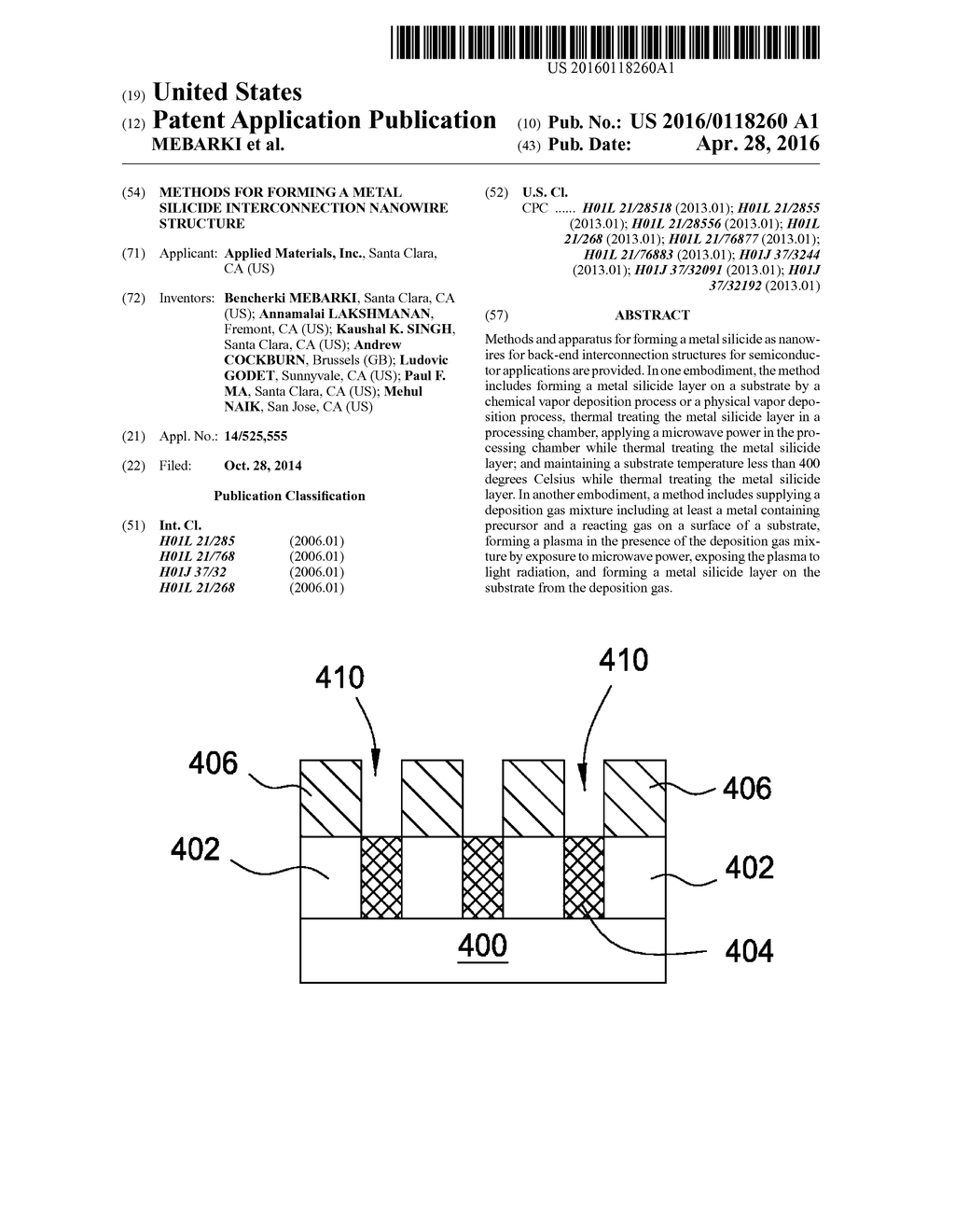 METHODS FOR FORMING A METAL SILICIDE INTERCONNECTION NANOWIRE STRUCTURE - diagram, schematic, and image 01