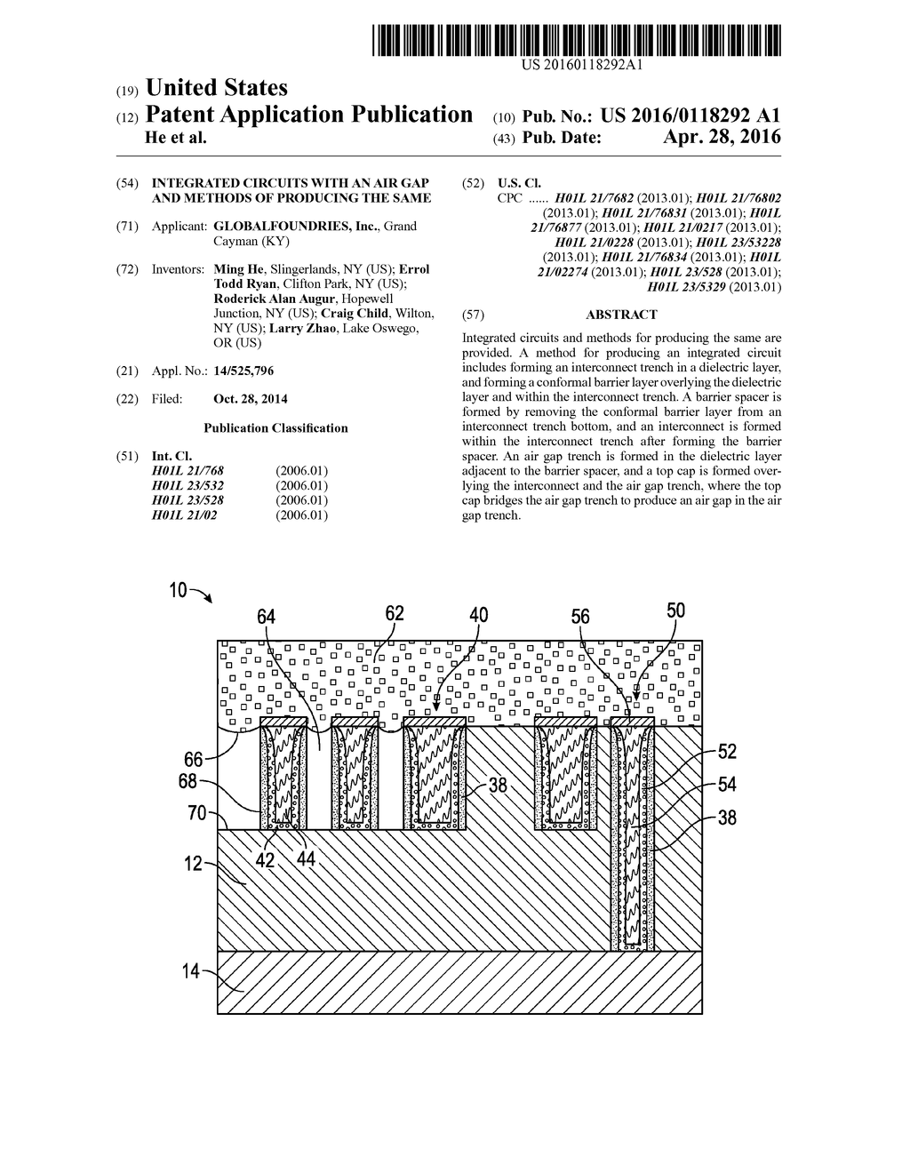 INTEGRATED CIRCUITS WITH AN AIR GAP AND METHODS OF PRODUCING THE SAME - diagram, schematic, and image 01