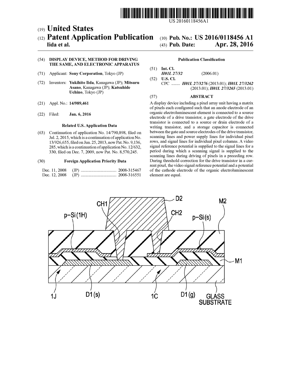 DISPLAY DEVICE, METHOD FOR DRIVING THE SAME, AND ELECTRONIC APPARATUS - diagram, schematic, and image 01