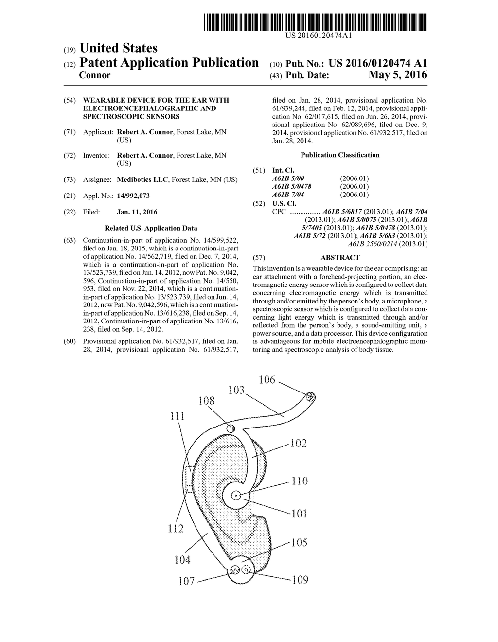 Wearable Device for the Ear with Electroencephalographic and Spectroscopic     Sensors - diagram, schematic, and image 01