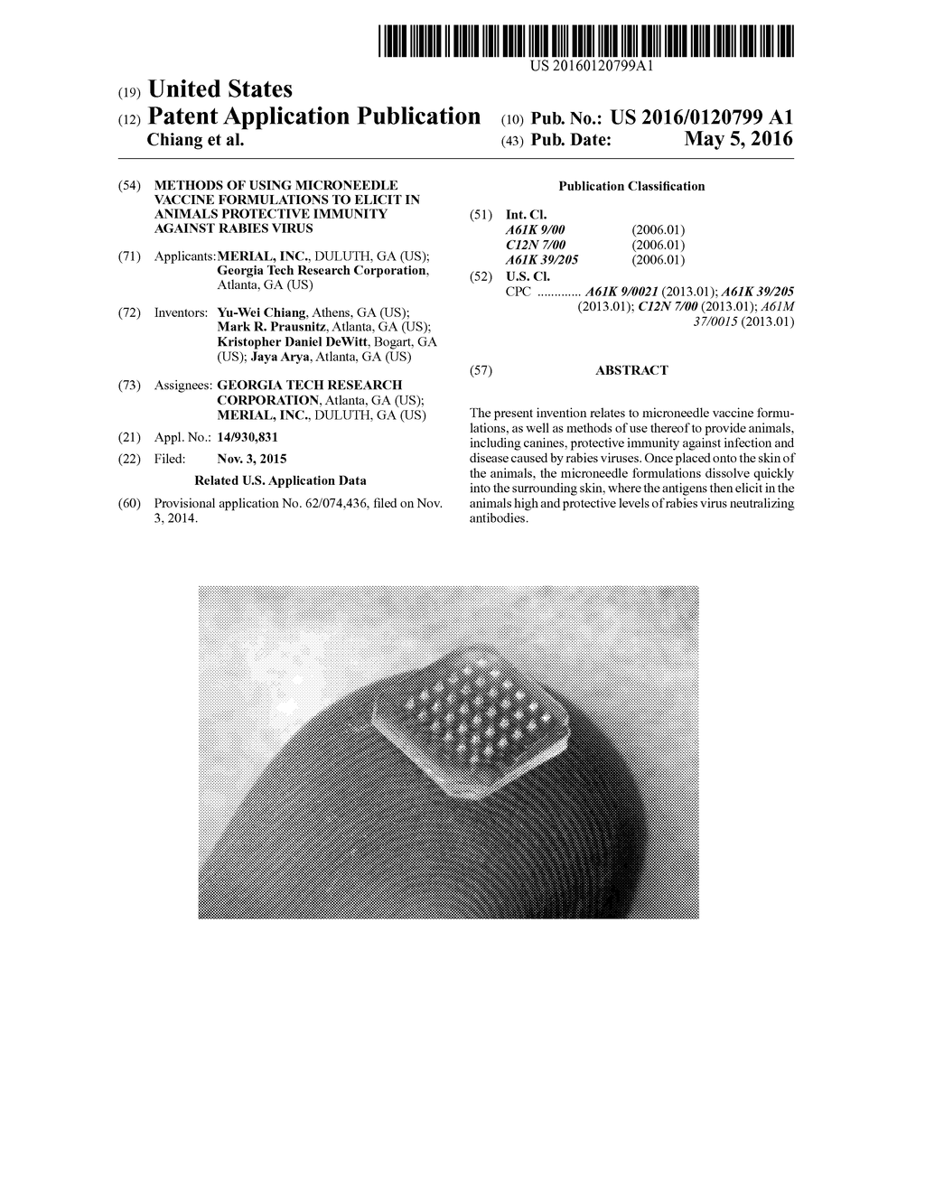 Methods of using Microneedle Vaccine Formulations to Elicit in Animals     Protective Immunity against Rabies Virus - diagram, schematic, and image 01