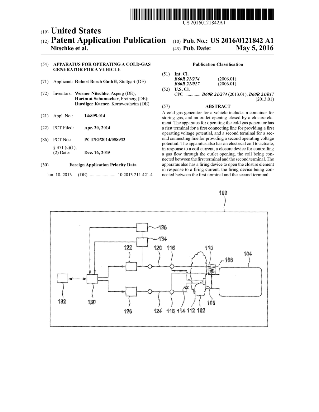 Apparatus for operating a cold-gas generator for a vehicle - diagram, schematic, and image 01