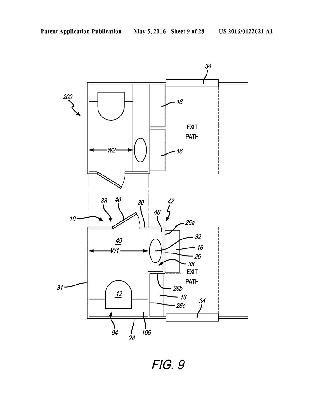 LAVATORY WITH RECESSED FLIGHT ATTENDANT SEAT - diagram, schematic, and image 10