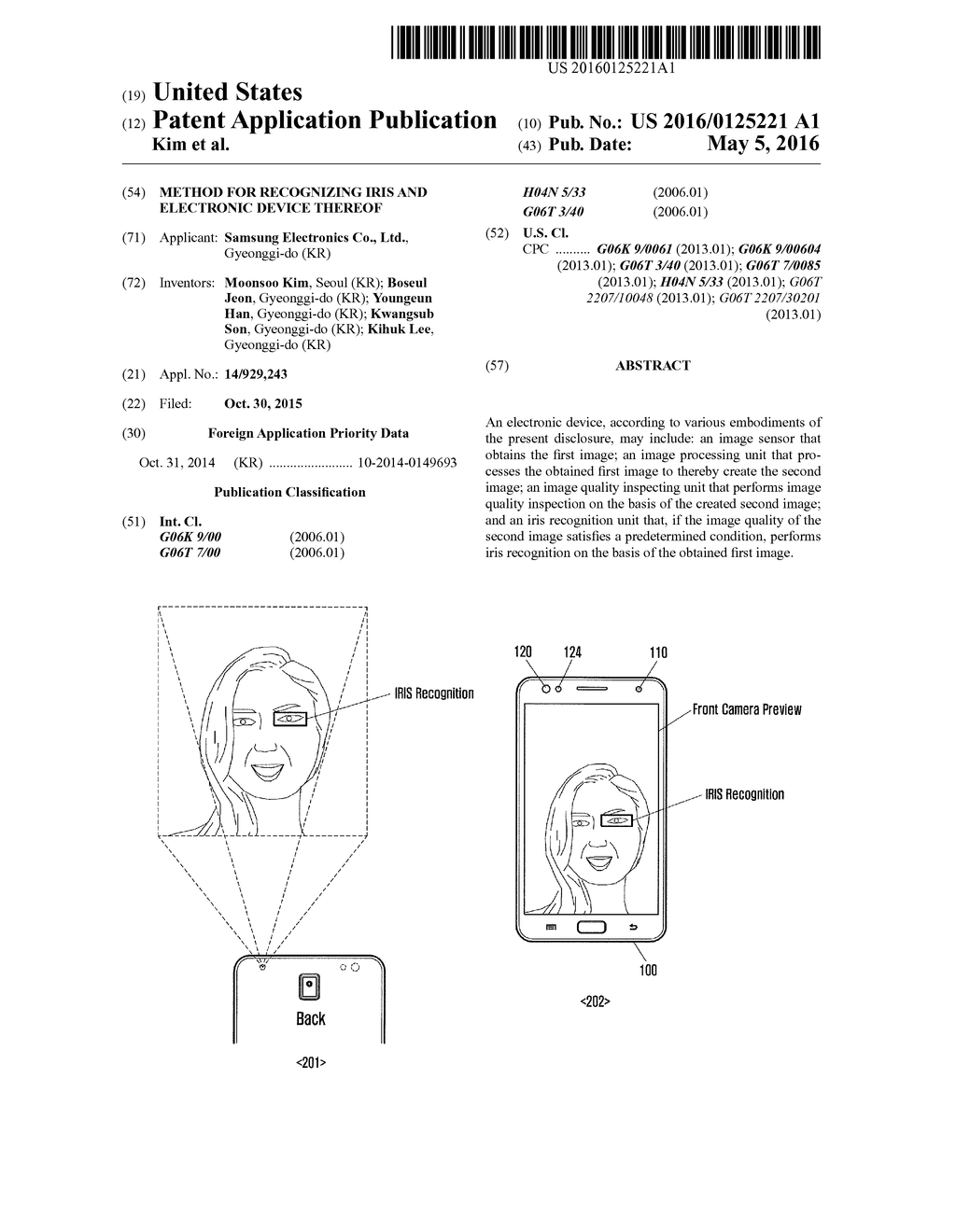 METHOD FOR RECOGNIZING IRIS AND ELECTRONIC DEVICE THEREOF - diagram, schematic, and image 01