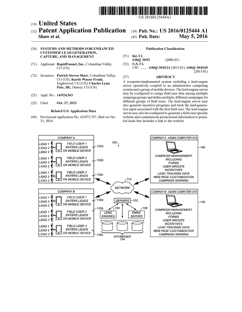 SYSTEMS AND METHODS FOR ENHANCED CUSTOMER LEAD GENERATION, CAPTURE, AND     MANAGEMENT - diagram, schematic, and image 01