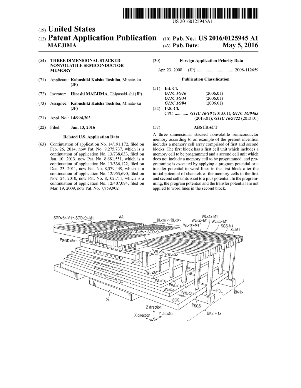 THREE DIMENSIONAL STACKED NONVOLATILE SEMICONDUCTOR MEMORY - diagram, schematic, and image 01