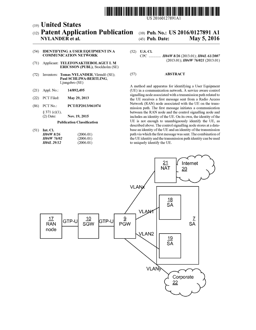 IDENTIFYING A USER EQUIPMENT IN A COMMUNICATION NETWORK - diagram, schematic, and image 01