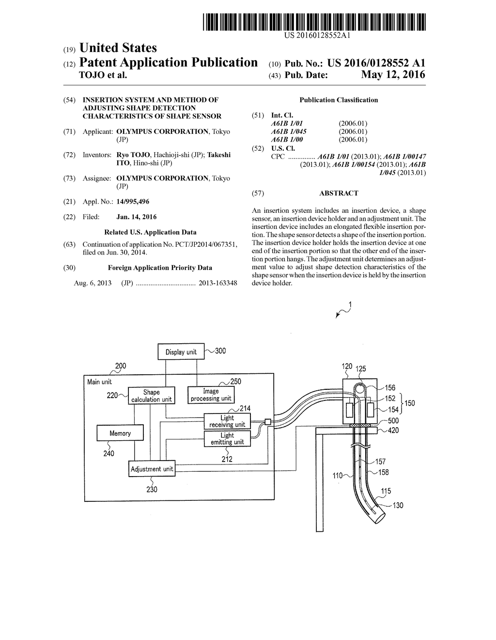 INSERTION SYSTEM AND METHOD OF ADJUSTING SHAPE DETECTION CHARACTERISTICS     OF SHAPE SENSOR - diagram, schematic, and image 01