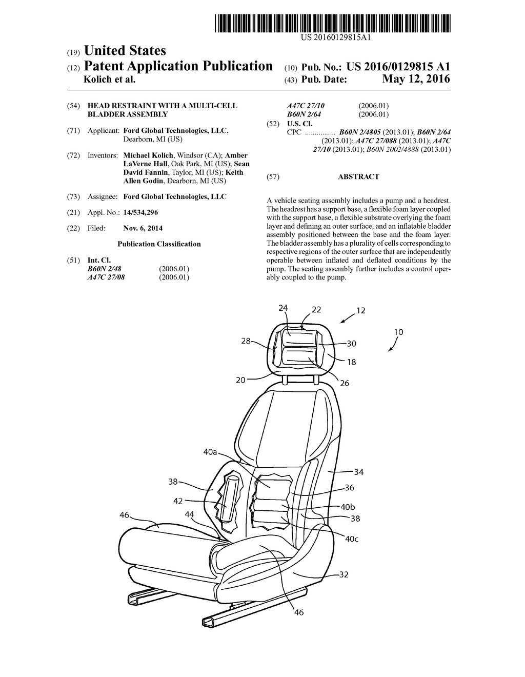 HEAD RESTRAINT WITH A MULTI-CELL BLADDER ASSEMBLY - diagram, schematic, and image 01