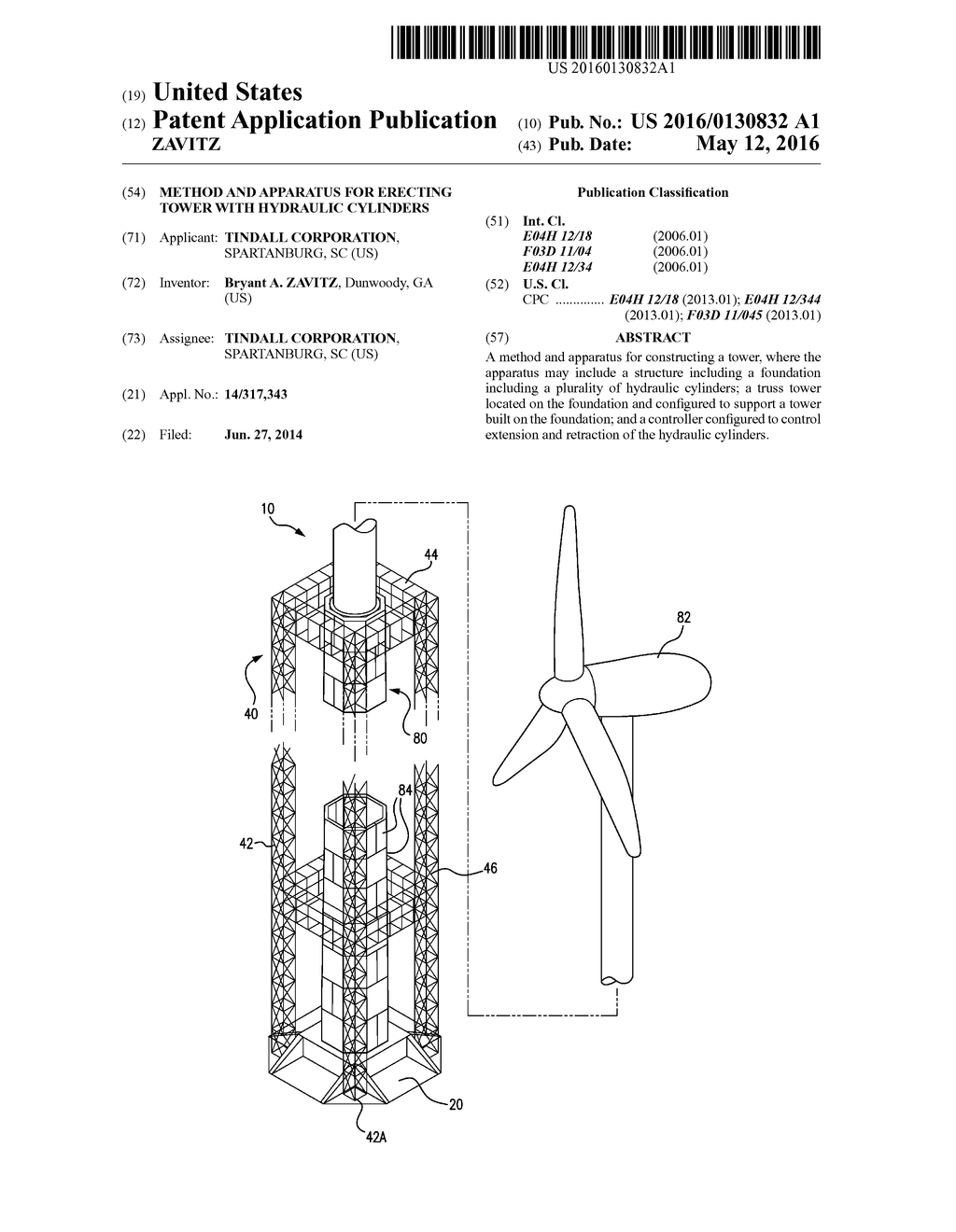 METHOD AND APPARATUS FOR ERECTING TOWER WITH HYDRAULIC CYLINDERS - diagram, schematic, and image 01