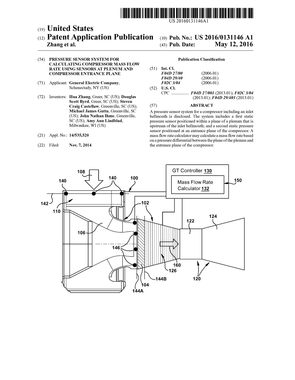 PRESSURE SENSOR SYSTEM FOR CALCULATING COMPRESSOR MASS FLOW RATE USING     SENSORS AT PLENUM AND COMPRESSOR ENTRANCE PLANE - diagram, schematic, and image 01