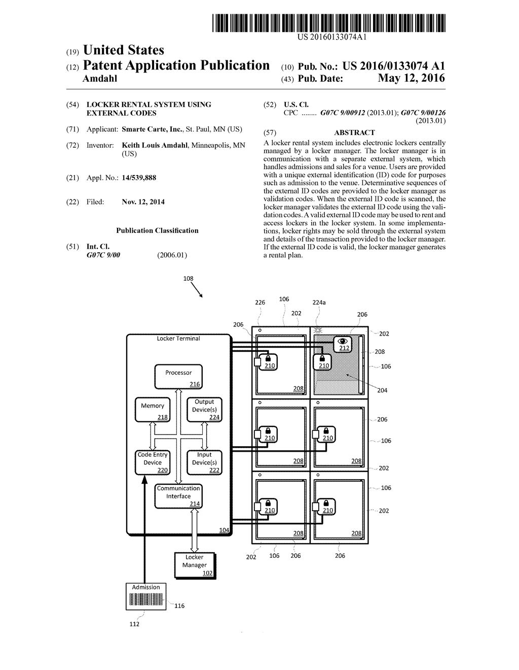 LOCKER RENTAL SYSTEM USING EXTERNAL CODES - diagram, schematic, and image 01