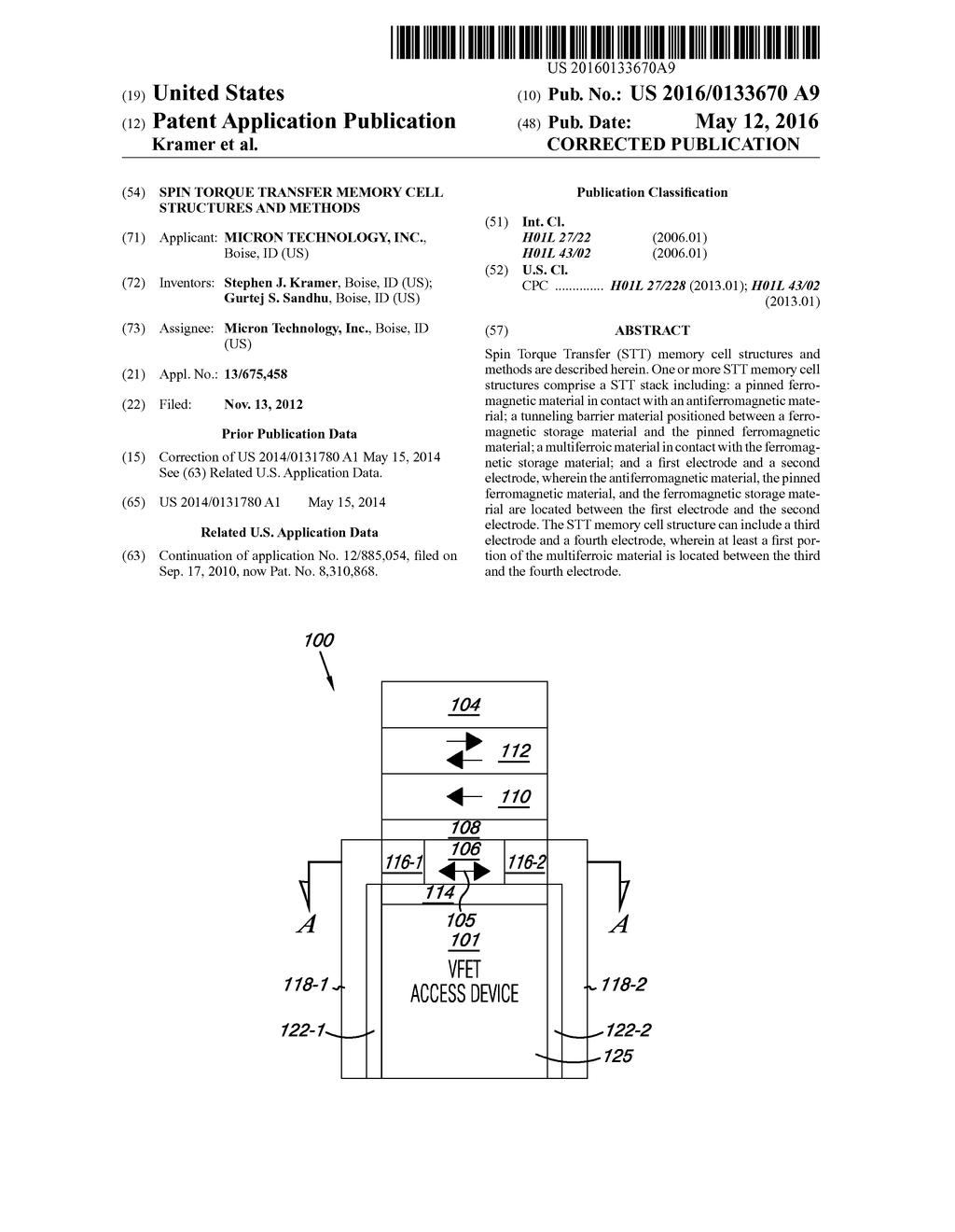 SPIN TORQUE TRANSFER MEMORY CELL STRUCTURES AND METHODS - diagram, schematic, and image 01