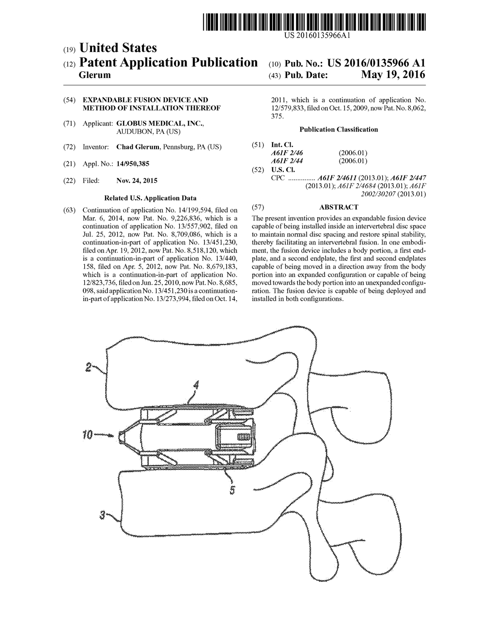 EXPANDABLE FUSION DEVICE AND METHOD OF INSTALLATION THEREOF - diagram, schematic, and image 01