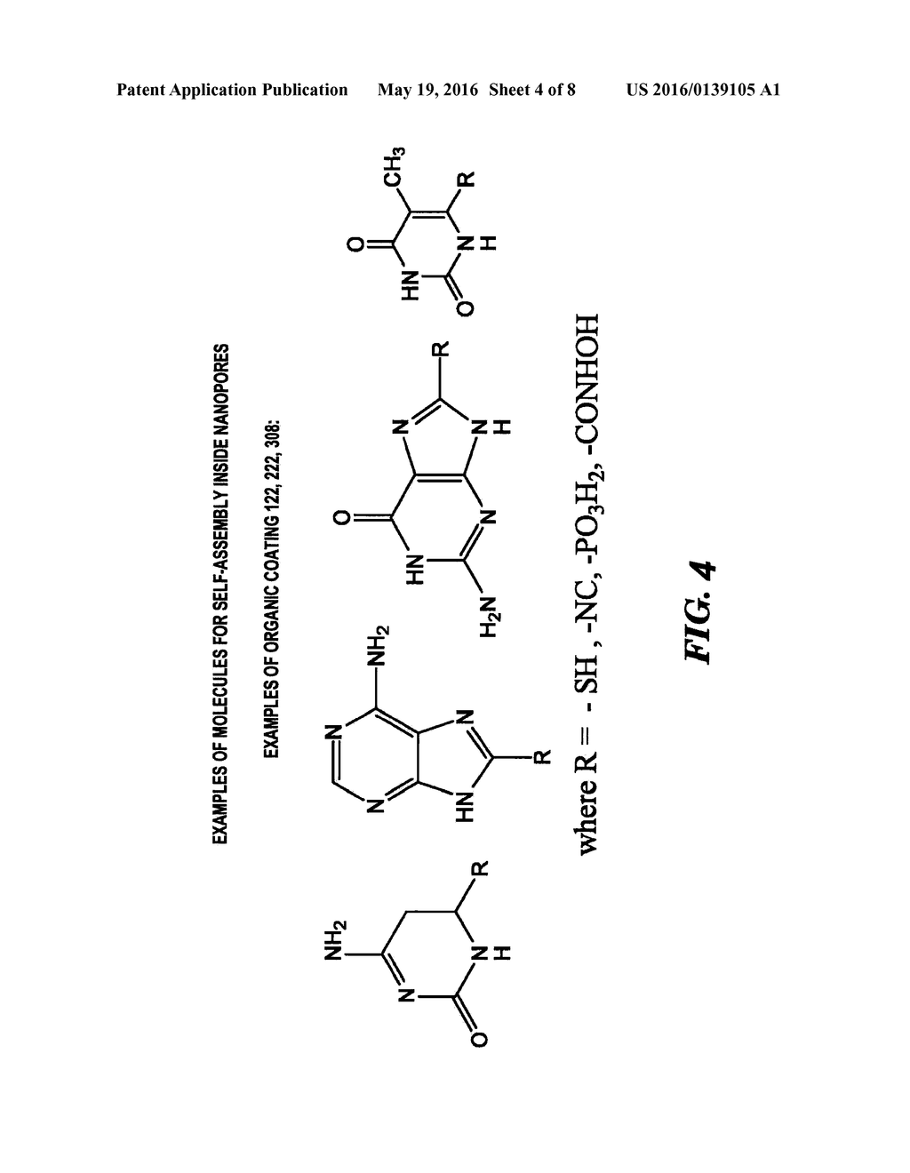 DNA SEQUENCING USING MULTIPLE METAL LAYER STRUCTURE WITH DIFFERENT ORGANIC     COATINGS FORMING DIFFERENT TRANSIENT BONDINGS TO DNA - diagram, schematic, and image 05