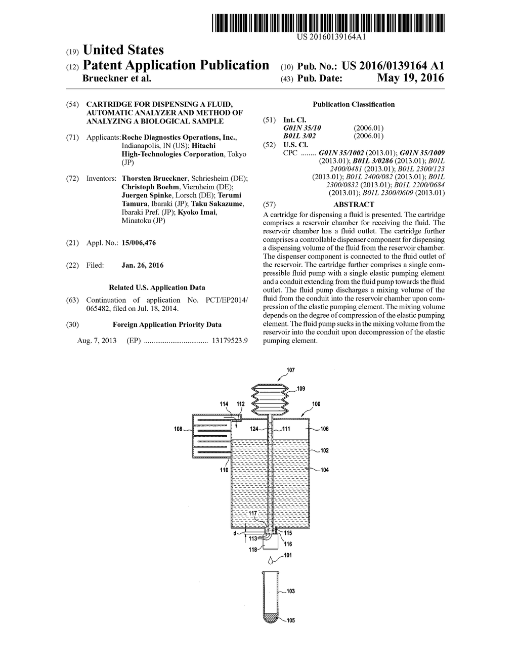 CARTRIDGE FOR DISPENSING A FLUID, AUTOMATIC ANALYZER AND METHOD OF     ANALYZING A BIOLOGICAL SAMPLE - diagram, schematic, and image 01