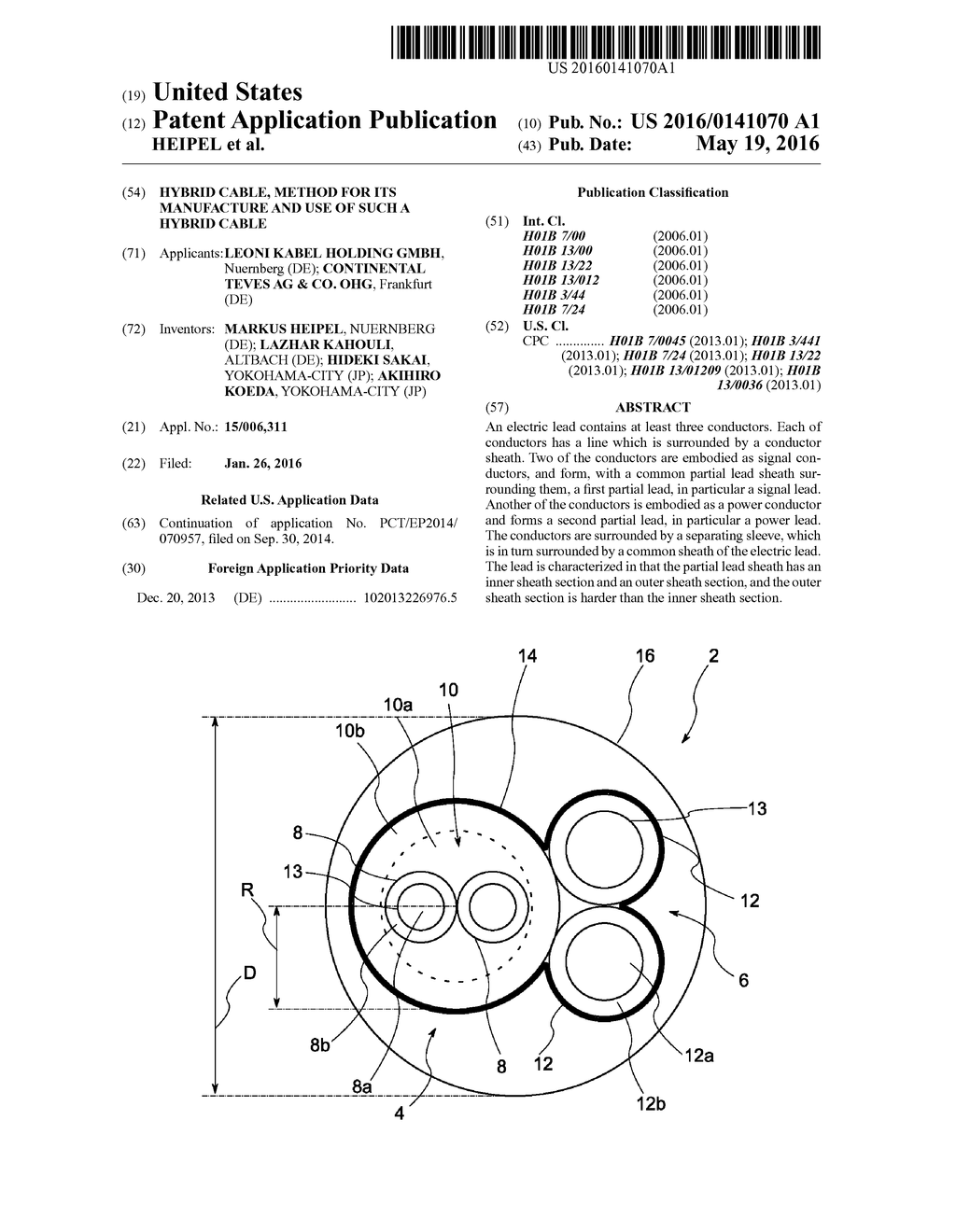 HYBRID CABLE, METHOD FOR ITS MANUFACTURE AND USE OF SUCH A HYBRID CABLE - diagram, schematic, and image 01