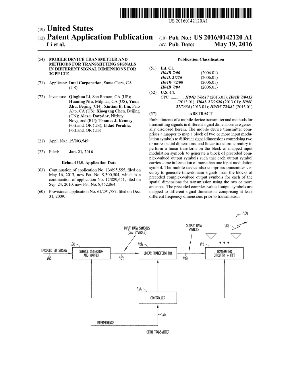 MOBILE DEVICE TRANSMITTER AND METHODS FOR TRANSMITTING SIGNALS IN     DIFFERENT SIGNAL DIMENSIONS FOR 3GPP LTE - diagram, schematic, and image 01