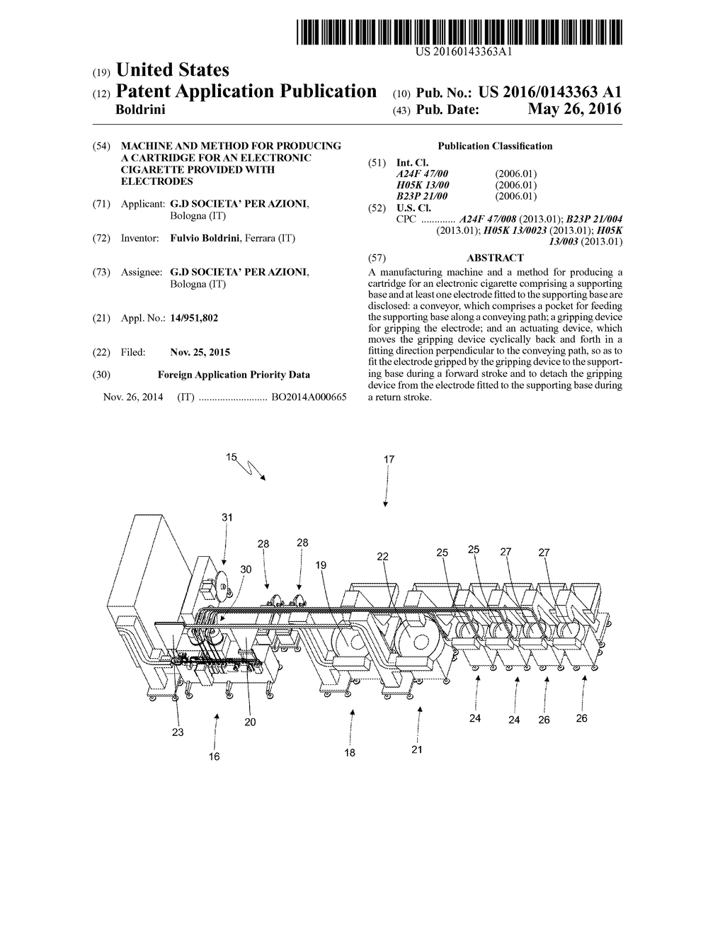 MACHINE AND METHOD FOR PRODUCING A CARTRIDGE FOR AN ELECTRONIC CIGARETTE     PROVIDED WITH ELECTRODES - diagram, schematic, and image 01