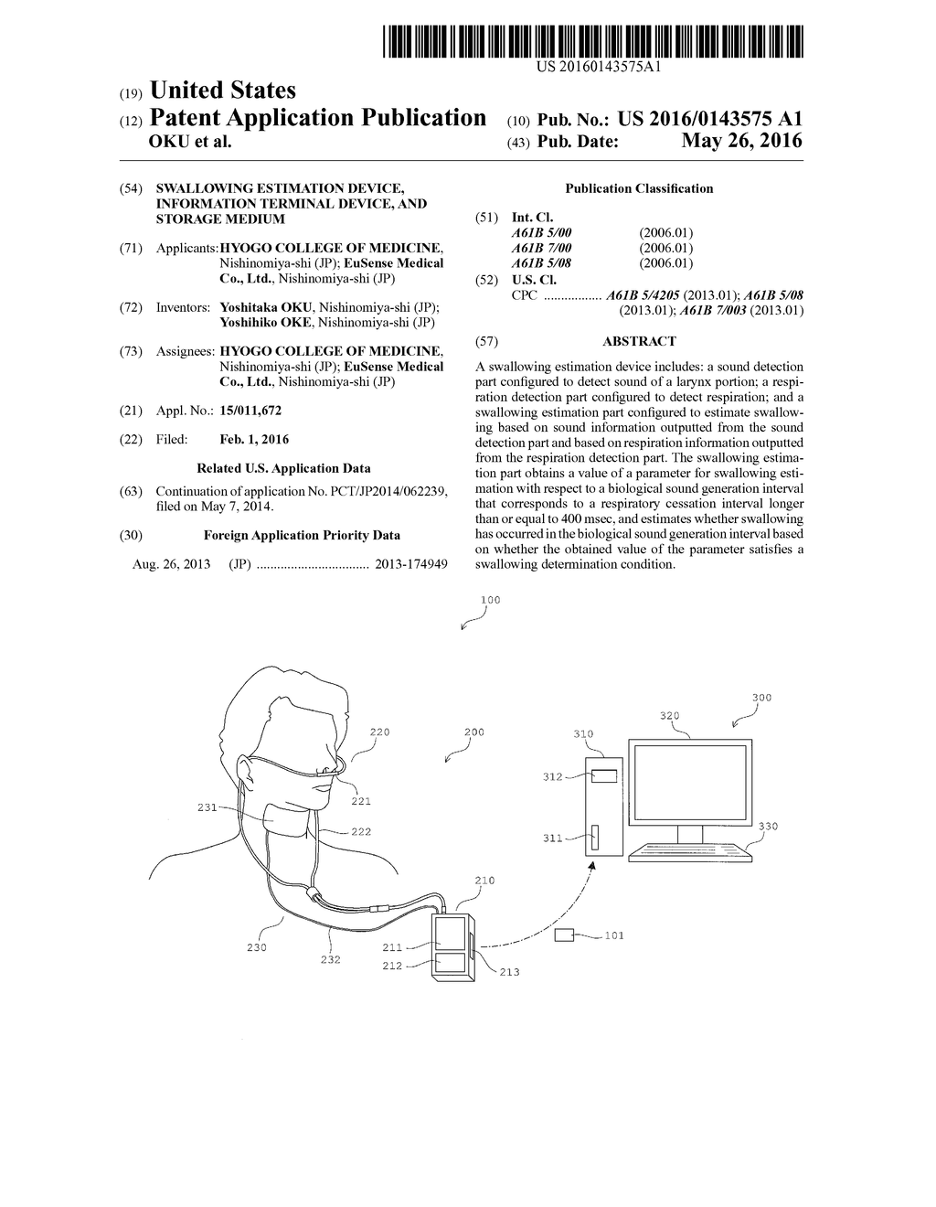 SWALLOWING ESTIMATION DEVICE, INFORMATION TERMINAL DEVICE, AND STORAGE     MEDIUM - diagram, schematic, and image 01