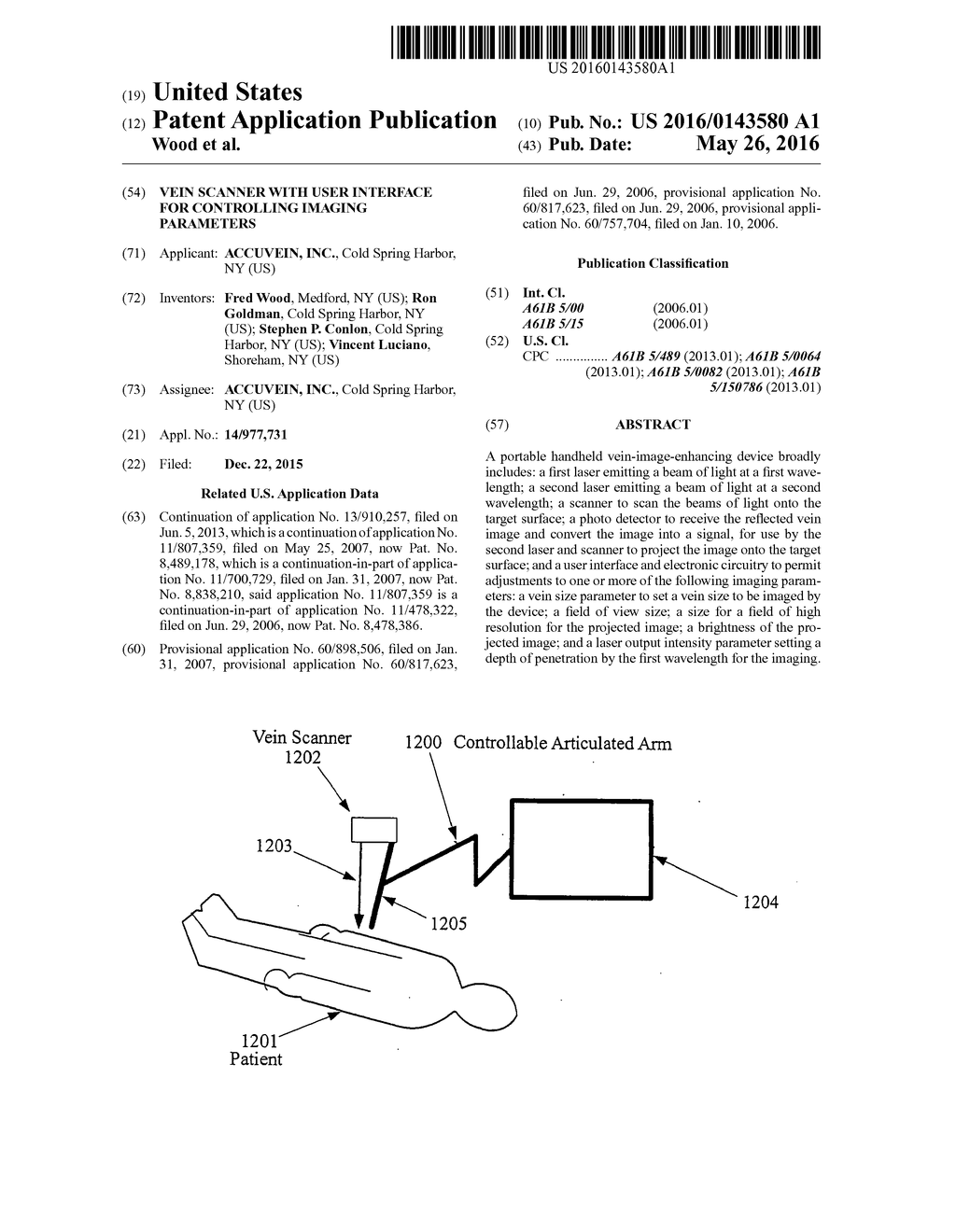 Vein Scanner with User Interface for Controlling Imaging Parameters - diagram, schematic, and image 01