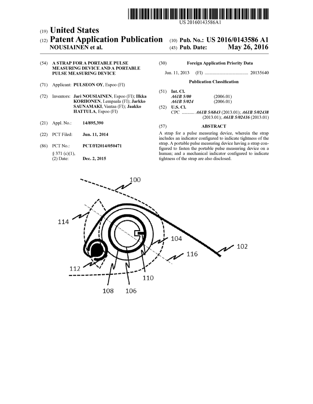 A STRAP FOR A PORTABLE PULSE MEASURING DEVICE AND A PORTABLE PULSE     MEASURING DEVICE - diagram, schematic, and image 01