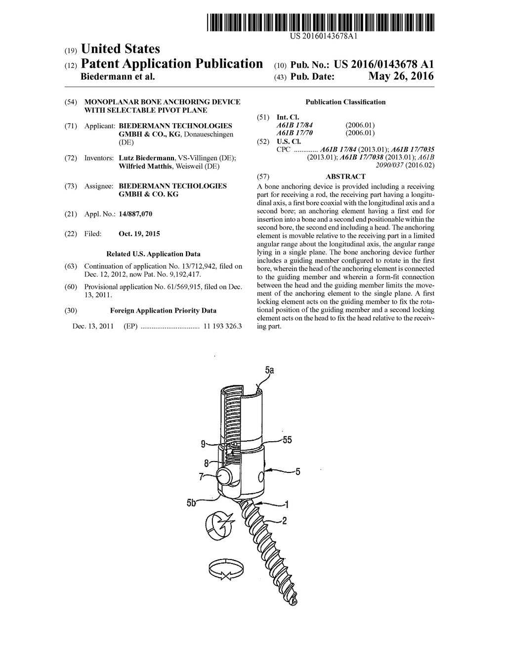 MONOPLANAR BONE ANCHORING DEVICE WITH SELECTABLE PIVOT PLANE - diagram, schematic, and image 01