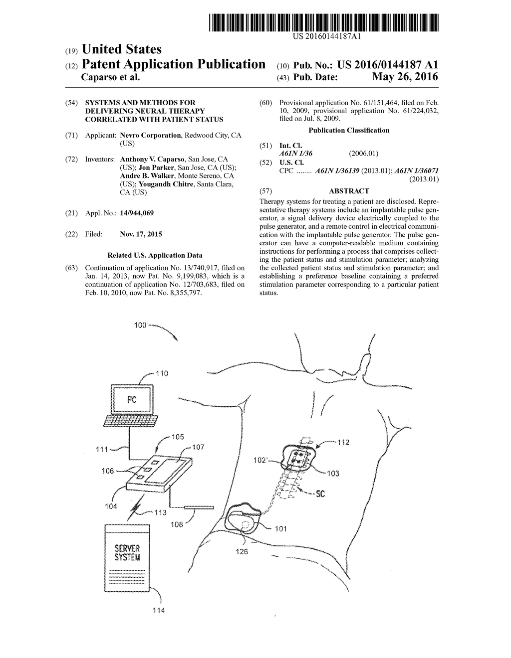 SYSTEMS AND METHODS FOR DELIVERING NEURAL THERAPY CORRELATED WITH PATIENT     STATUS - diagram, schematic, and image 01