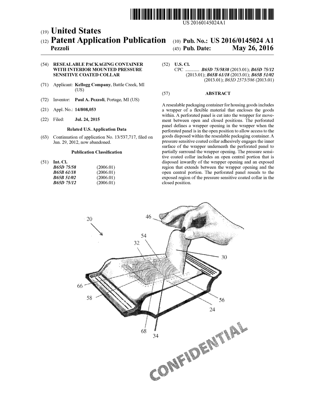 Resealable Packaging Container with Interior Mounted Pressure Sensitive     Coated Collar - diagram, schematic, and image 01