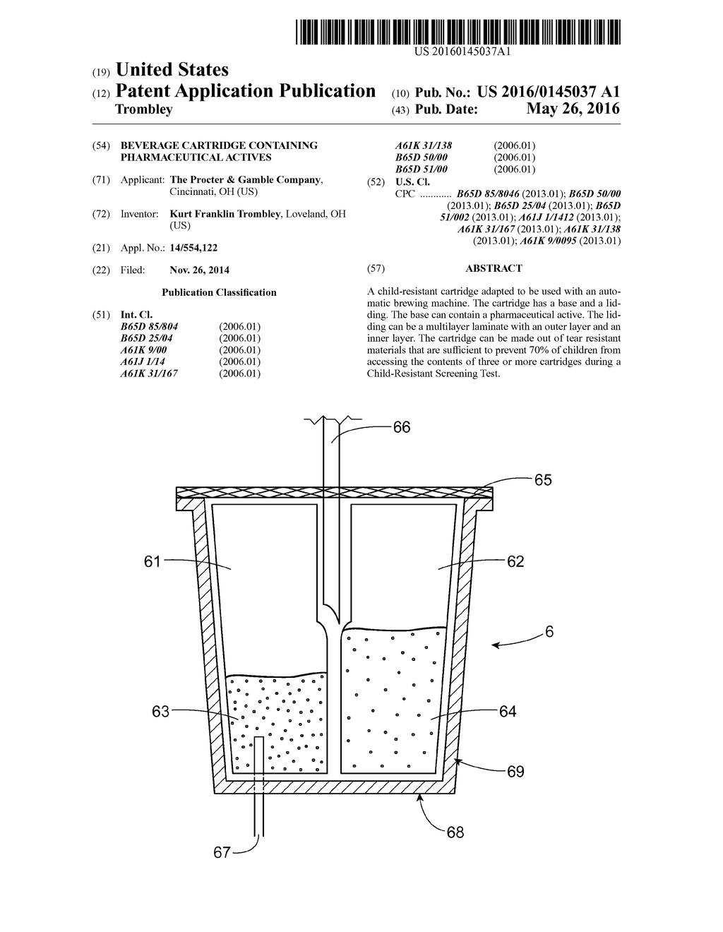 Beverage Cartridge Containing Pharmaceutical Actives - diagram, schematic, and image 01